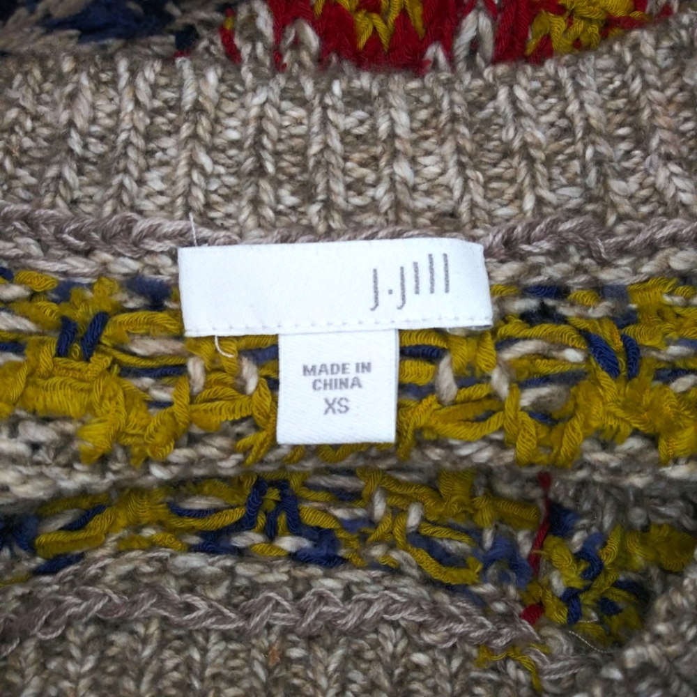 J. Jill Perfect Pumpkin Patch Taupe Blue Burgundy & Gold Fair Isle Tunic Sweater - Picture 8 of 11